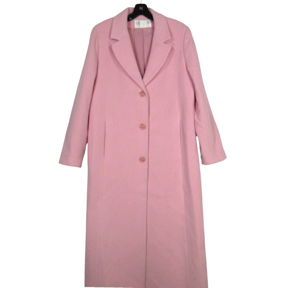 VTG CHADWICK'S Lined WOOL BLEND Pink 2-POCKETS Long TRENCH COAT JACKET Sz 10